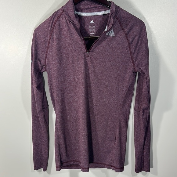 Adidas Maroon Purple Long Sleeve Running Pullover Quarter Zip Size Small - Picture 1 of 5